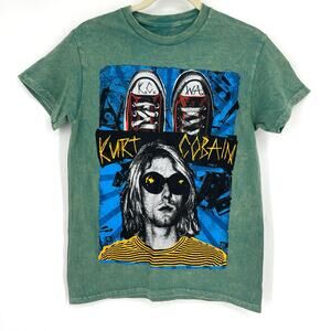 Kurt Cobain Green Acid Wash Graphic Band Tee Small NWOT